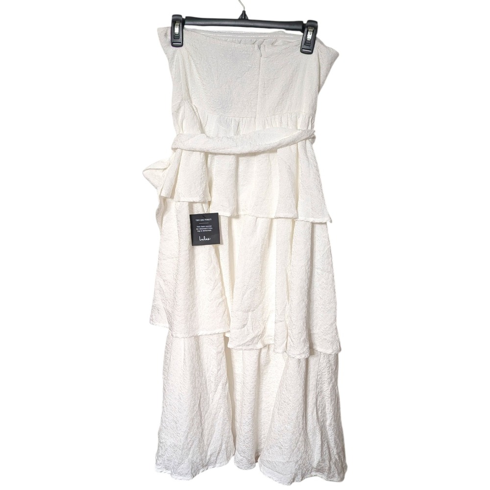 Lulus Truly Marvelous White Jacquard Strapless Tiered Midi Dress Size M NWT - Picture 5 of 9